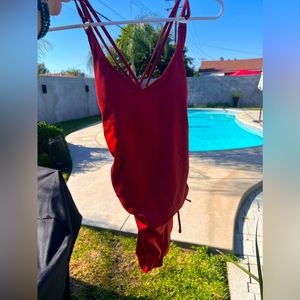 Red-orange womens one piece bathing suit /L